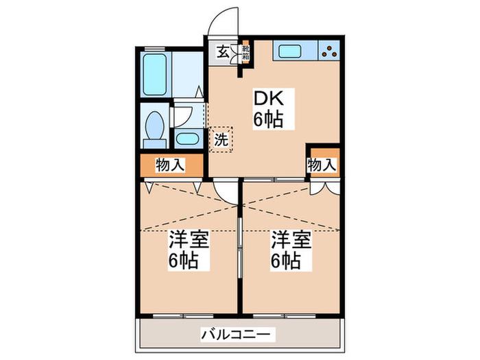 レジデンス田中(2DK/2階)の間取り写真