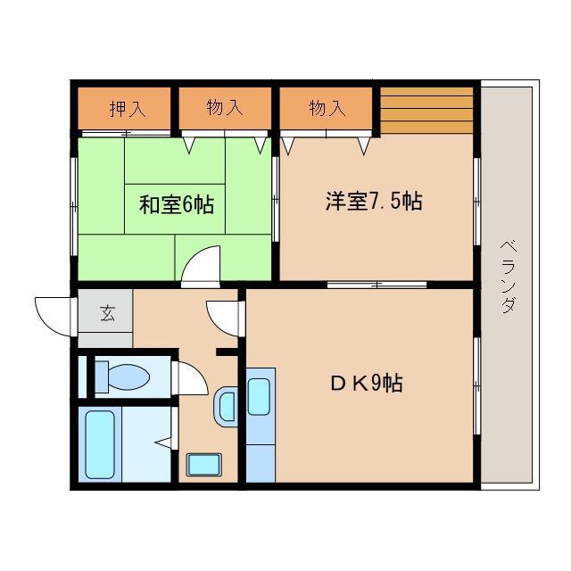 ナイン・コーポ東山(2LDK/3階)の間取り写真