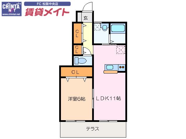 シトリン B棟(1LDK/1階)の間取り写真