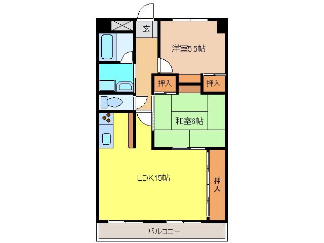 フェリース アイチ(2LDK/3階)の間取り写真