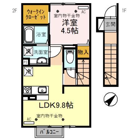 BIENFAIT(1LDK/2階)の間取り写真