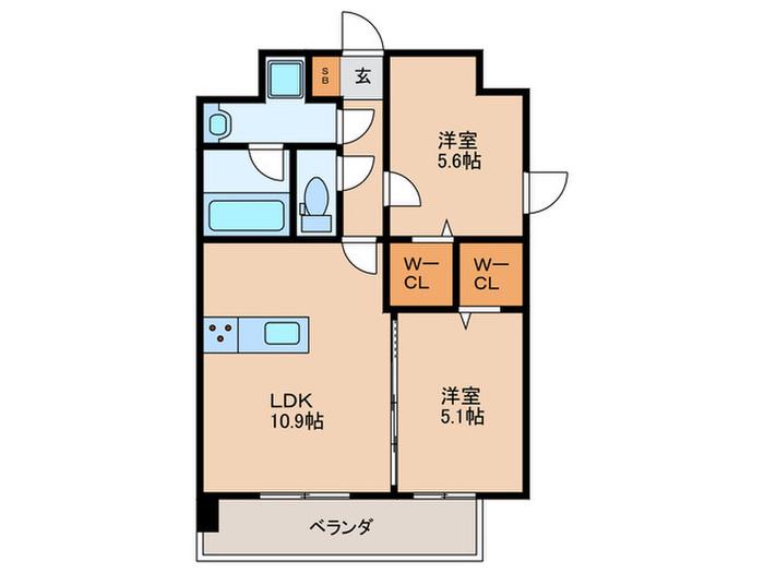 ペルフェクタ塩原(2LDK/3階)の間取り写真