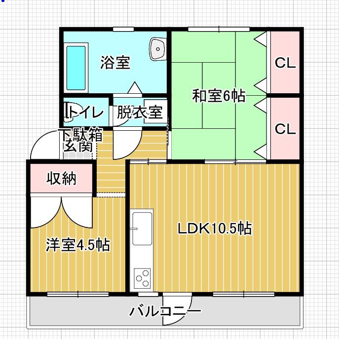 小田急線 柿生駅 徒歩31分 5階建 築54年(2LDK/5階)の間取り写真