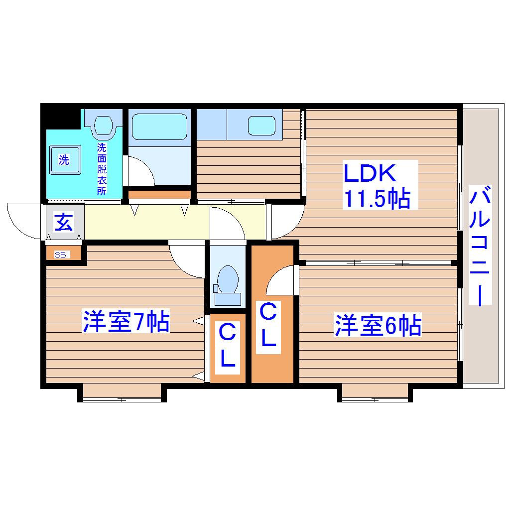 ハバードリーム1番館(2LDK/2階)の間取り写真