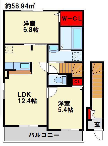 北九州モノレール 徳力嵐山口駅 徒歩9分 2階建 築2年(2LDK/2階)の間取り写真