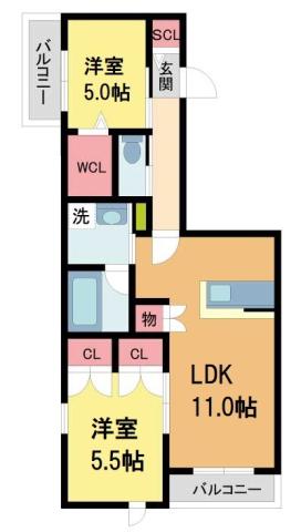 フォレスト西宮北口(2LDK/2階)の間取り写真