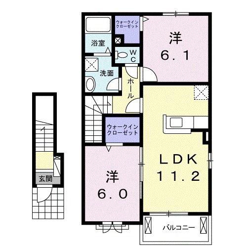 サニーヒル北山(2LDK/2階)の間取り写真