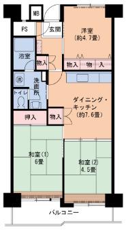 UR武庫川 23号棟(3DK/2階)の間取り写真