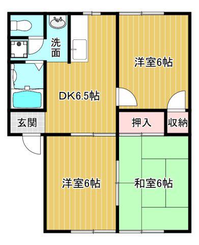 きはらハイツII(3DK/2階)の間取り写真