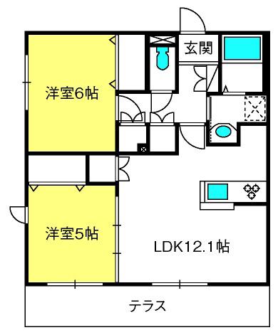 シャルマン南鳩ヶ谷(2LDK/1階)の間取り写真