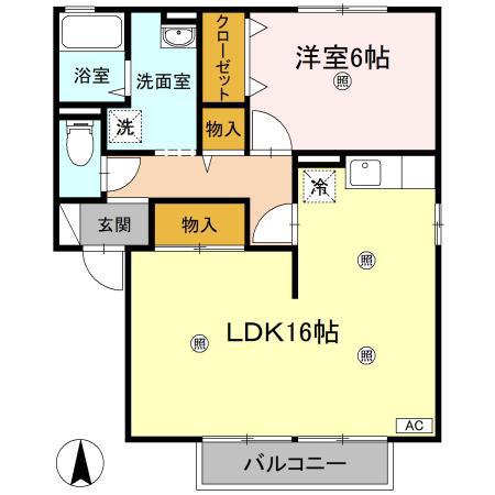 ファミーユ M B棟(1LDK/2階)の間取り写真