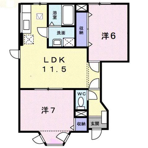 メゾンドゥフルールB(2LDK/1階)の間取り写真