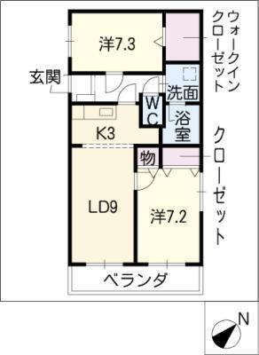 ライキング鳴海(2LDK/3階)の間取り写真