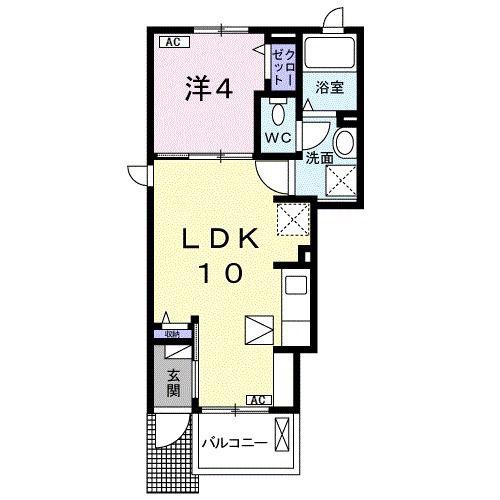 アメノ・カーサII(1LDK/1階)の間取り写真