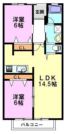 エクシード萩原2(2LDK/2階)の間取り写真