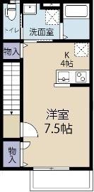 土橋通あたり B棟(ワンルーム/2階)の間取り写真
