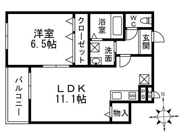 フェリーチェ弓削(1LDK/2階)の間取り写真