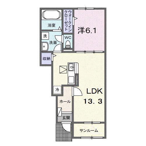 サニーヒルハウスII(1LDK/1階)の間取り写真