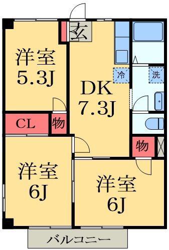 ハイツイチハラB(3DK/1階)の間取り写真