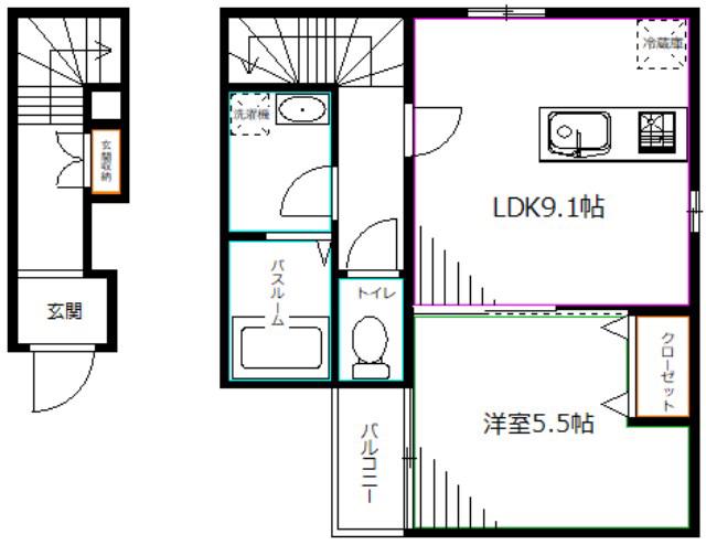 CREA COURT OGIKUBO MOMOI(1LDK/2階)の間取り写真