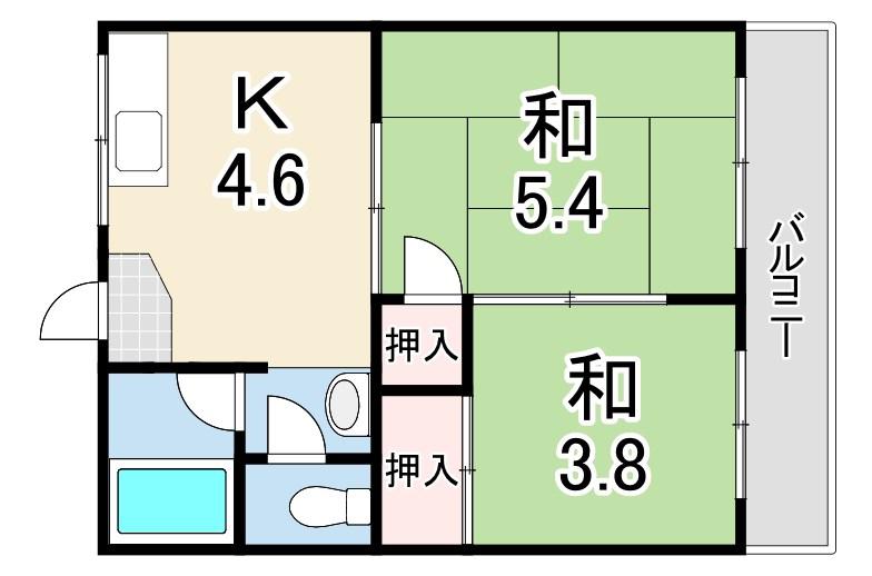 ハイツグリーンヒルB(2DK/1階)の間取り写真