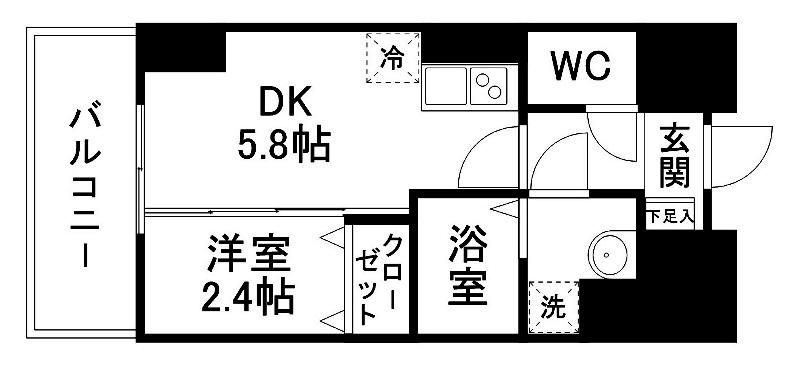 グラン・ドミール小田原弓ノ町(1DK/4階)の間取り写真