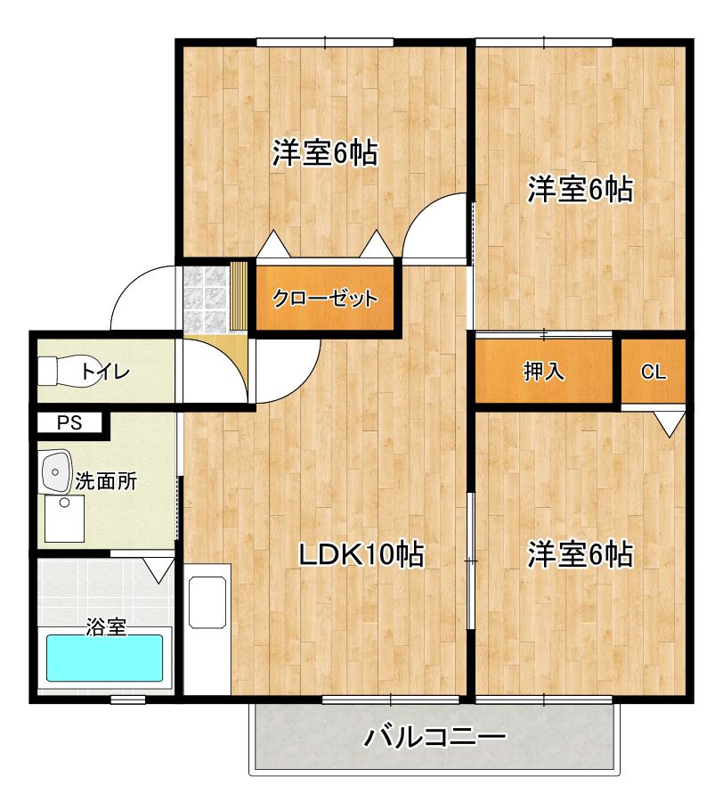 サンヴィレッジ若山 B(3LDK/2階)の間取り写真