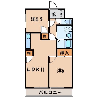 サンヴィラ小林(2LDK/3階)の間取り写真