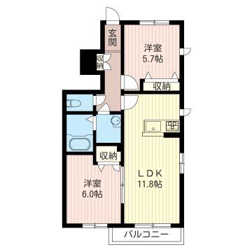 プロヌーブ小山 A(2LDK/1階)の間取り写真