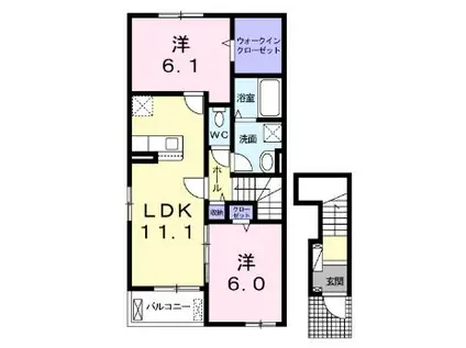 ティーズ カーサソレアードII(2LDK/2階)の間取り写真