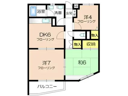 竹丘パークハイム(3DK/1階)の間取り写真