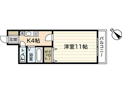 WIDE ONE KAWAI(1K/2階)の間取り写真