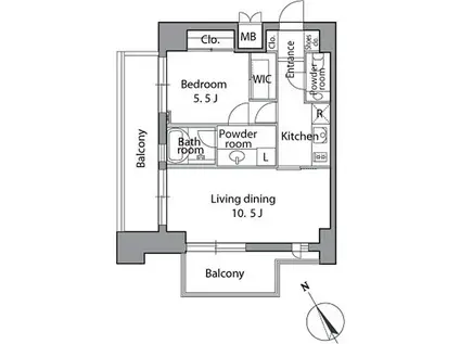 麻布台レジデンス(1LDK/13階)の間取り写真