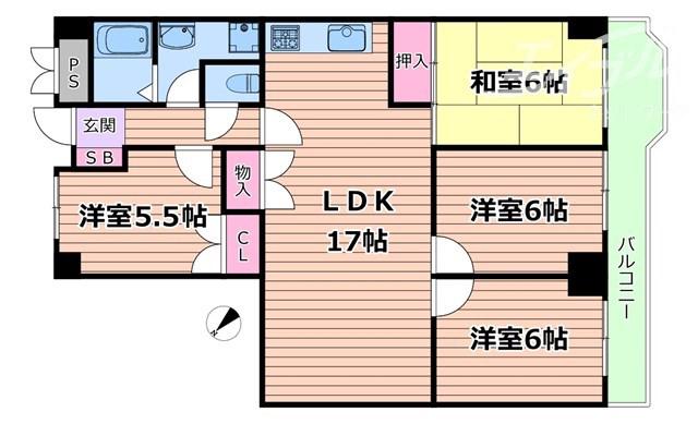 青葉丘マンション(4LDK/5階)の間取り写真