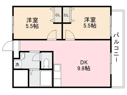 ドミールサニー丹生(2DK/3階)の間取り写真