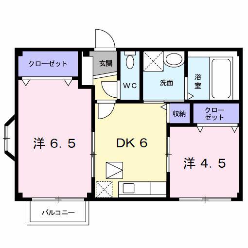 フィオーレ長行西(2DK/1階)の間取り写真