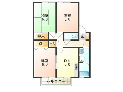 クレスト羽曳野IIB棟(3DK/2階)の間取り写真