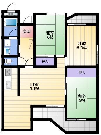 向島マンションA(3LDK/3階)の間取り写真