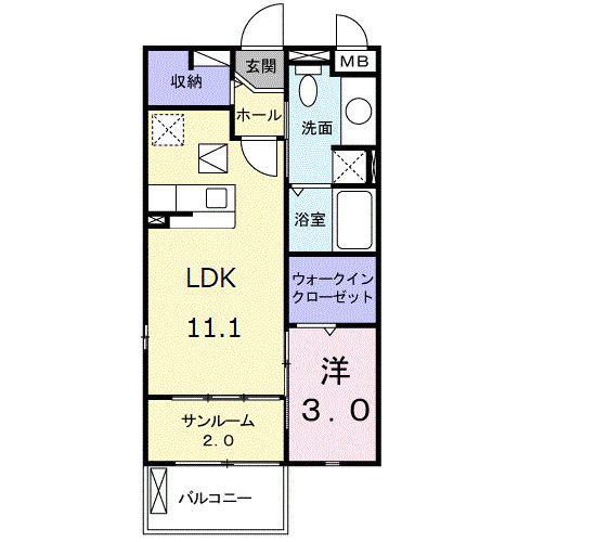 カーサプラシードB(1LDK/1階)の間取り写真