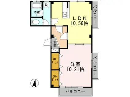 ハピネス本郷II(1LDK/1階)の間取り写真