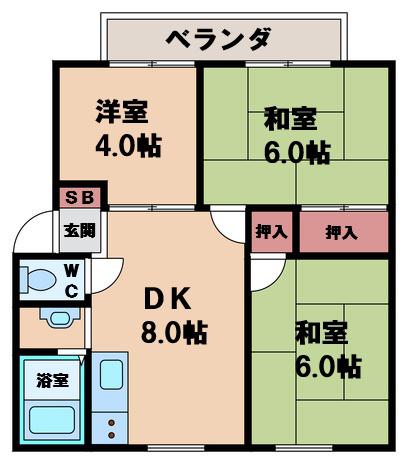 サンパーク北野(3LDK/1階)の間取り写真