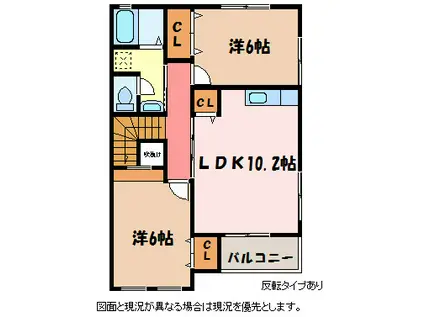 リヴェール美里(2LDK/2階)の間取り写真