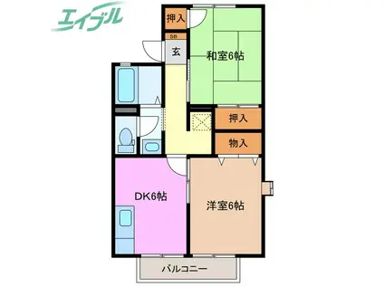 カーサセレーノ A(2DK/2階)の間取り写真