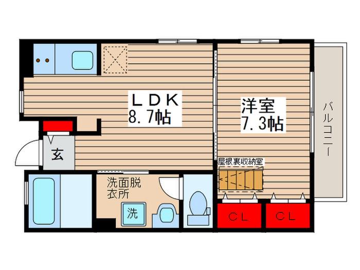 ソレイユ八幡(1LDK/2階)の間取り写真