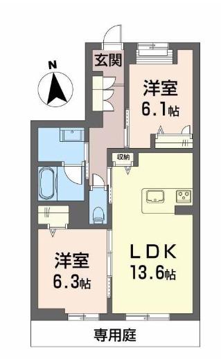 シャーメゾンレジデンス夜明(2LDK/2階)の間取り写真