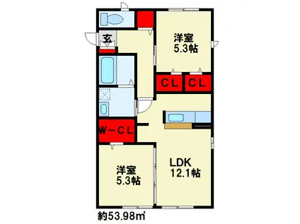 リアンサンクC棟(2LDK/1階)の間取り写真