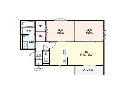 レジデンス ムコフルール(2LDK/1階)の間取り写真