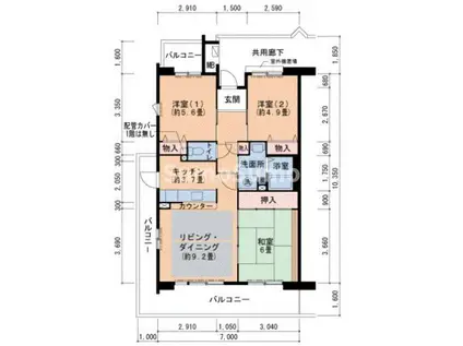 グリーンヒルズ御影8号棟(3LDK/2階)の間取り写真