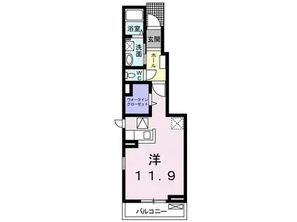 バンブーグロー(ワンルーム/1階)の間取り写真