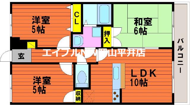 ハッピーハイツ操明 A棟(3LDK/4階)の間取り写真